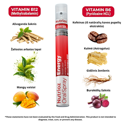 ENERGIJA – Purškiamas Maisto Papildas | Kofeinas, Taurinas, B12, Ženšenis | Fortivitum